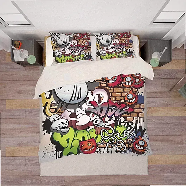3D Graffiti Monster Skull Colorful Quilt Cover Set Bedding Sets Pillowcases 64