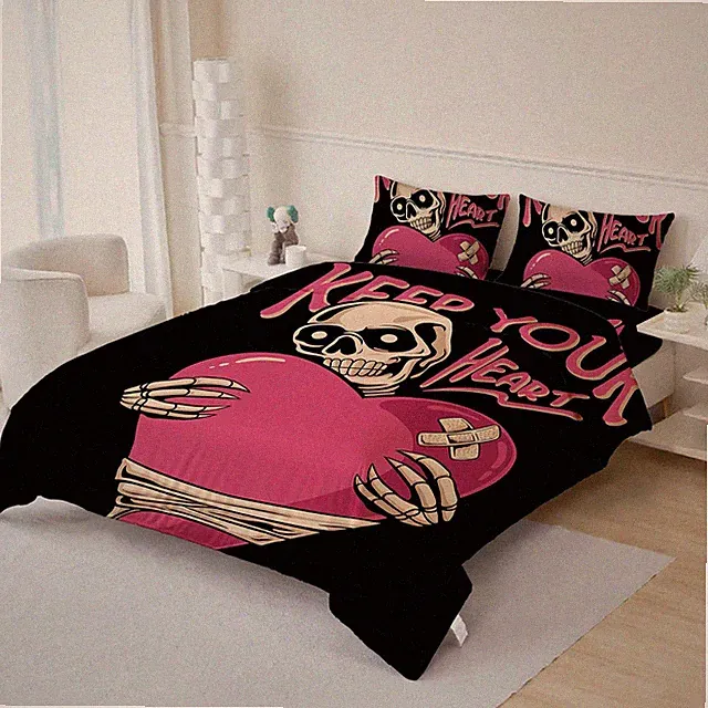 3D Skull Theme Kiss You Heart Quilt Cover Set Bedding Sets Pillowcases