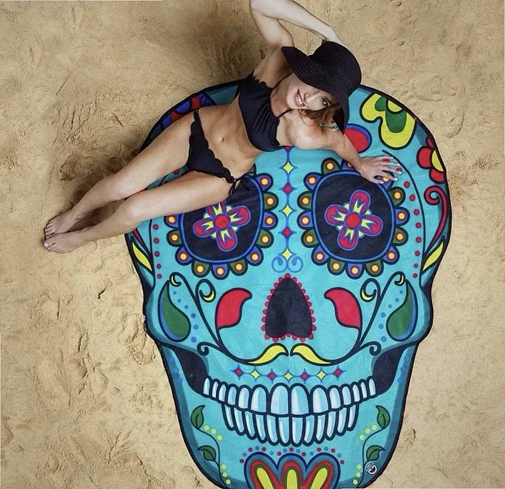 BigMouth Inc. Giant Beach Blanket Sugar Skull Skeleton & Skulls Blue Multicolor