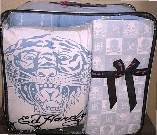 Ed Hardy QUEEN Set Embossed Tigers&Tattoo Designs Comforter,Shams,Pillow,Sheets