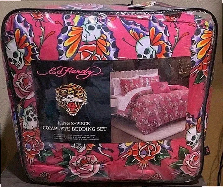 Ed Hardy Skull Butterflies & Roses KING 8pc Set Comforter, Shams, Pillow, Sheets