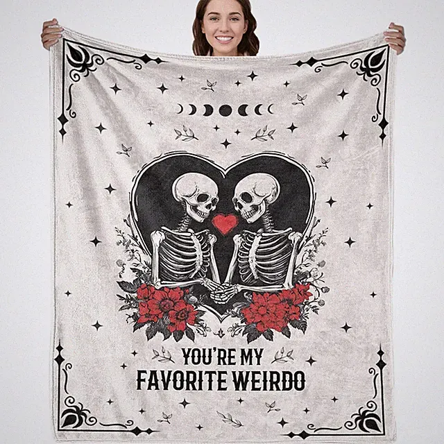 Gothic Skulls Themed Blanket Soft Flannel Couples Gift Bed 50x60 Inch
