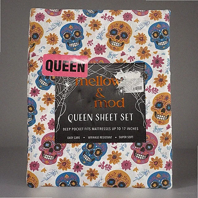 Mellow & Mod Dia De Los Muertos Day Of The Dead Sugar Skull Queen Sheet Set New