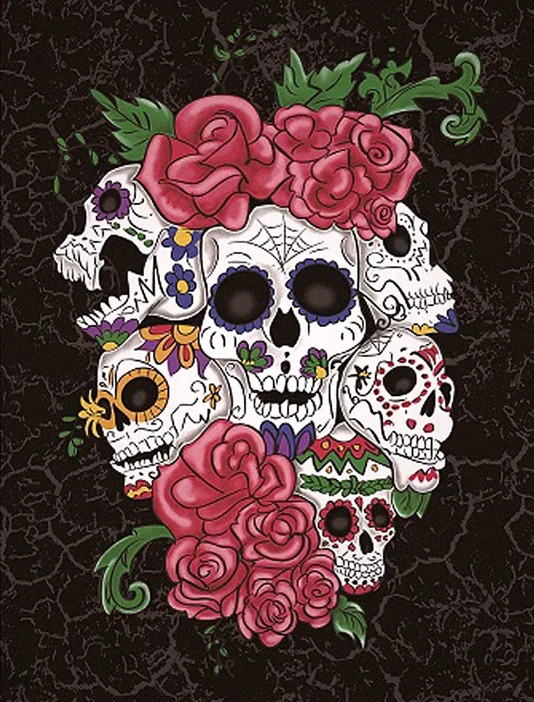 Plush Queen Size Sugar Skull Blanket - Extremely Soft - Six Skulls