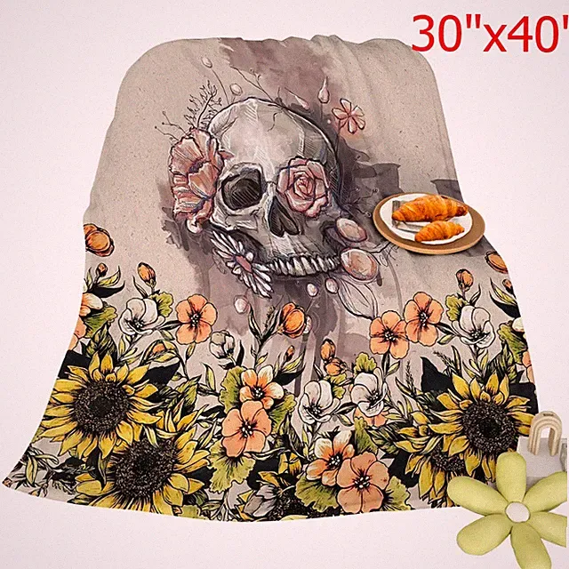 Rustic Skull Sunflower Flannel Fleece Blanket 30"x40" Soft Throw Blanket for Bed