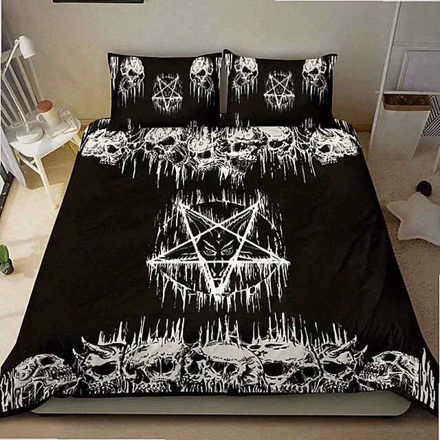 Satanic Skull Inverted Melting Pentagram occult Duvet set Baphomet Bedding