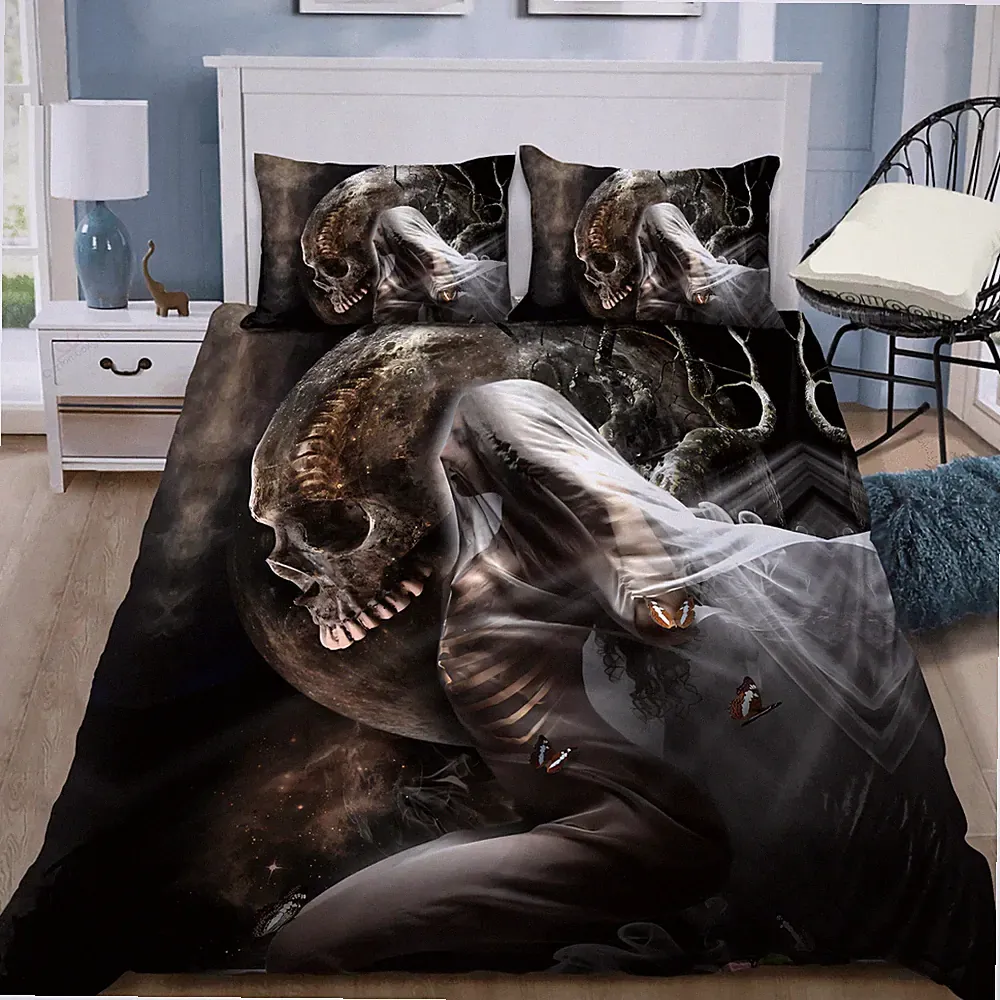 Skull And Girl Full Bedding Duvet Covers Set (4pcs)