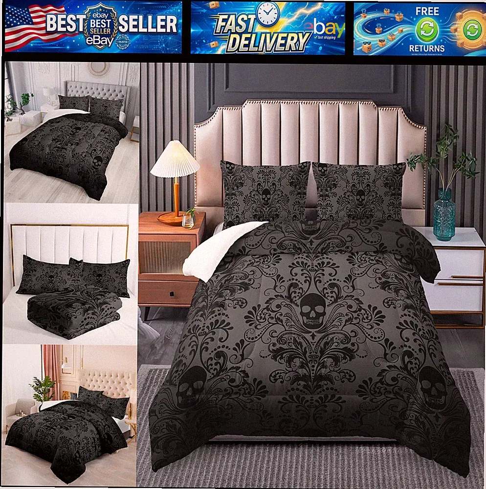 Skull Bedding Set - Gothic & Boho Twin Comforter Set with Skull Comforter