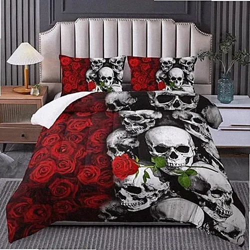 Skull Bedding Set Size,Goth Bedding Sets with Comforter,Skull Queen Skull 16