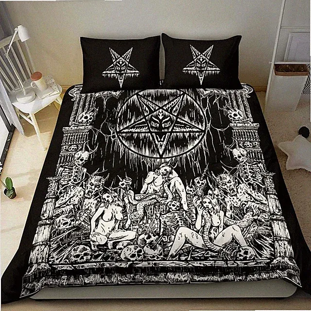 Skull Skeleton Satanic Pentagram Demon Lust Shrine 3 Piece Duvet Set