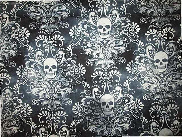 SKULLS FANCY SUGAR SKULL BAROQUE BLACK COTTON FABRIC FQ