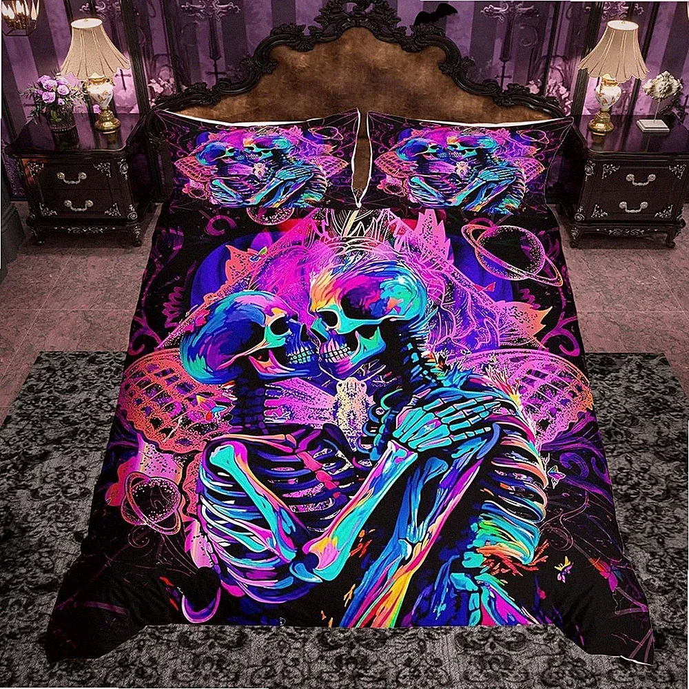 Sugar Skull Bedding Set King Size Kids Bohemian Gothic Skull Comforter Cover...