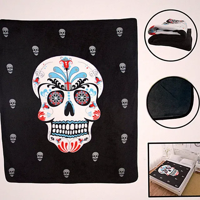 Sugar Skull Blanket 50'' x 60'' Cozy Fleece Throw Blanket Dia de Los Muertos