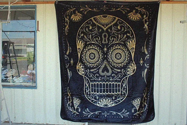 SUGAR SKULL SKULLS DAY OF THE DEAD LOS MUERTOS QUEEN SIZE BLANKET BEDSPREAD