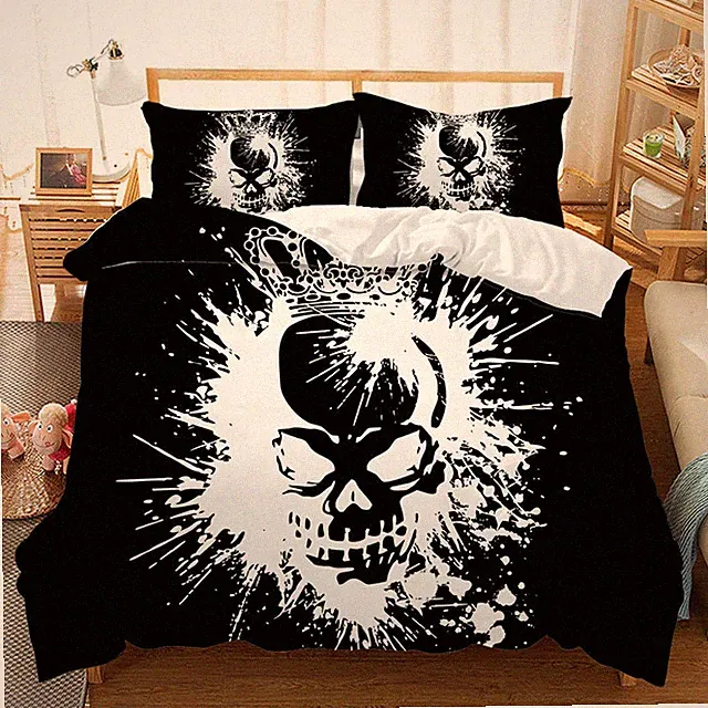 Terrible Skull Of Skeleton Man 3D Quilt Duvet Doona Cover Set Pillow case Print