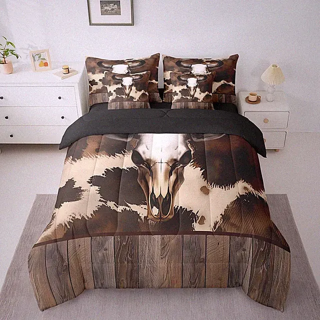Western Decor Comforter Set with Sheets Queen Size Cow Skull Bed in a Bag Set fo