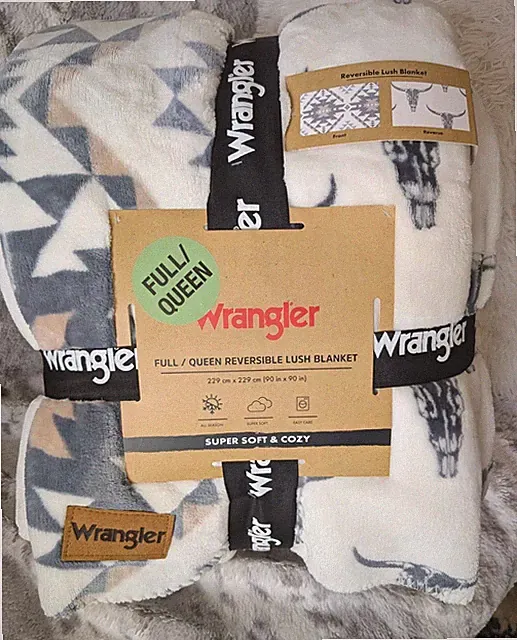 Wrangler Blanket BULL HORNS COW SKULL WESTERN FATHERS DAY COWBOY Q 90X90 THICK